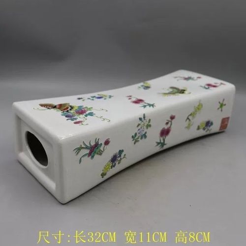 清乾隆款粉彩蝴蝶花长寿枕头 古玩厂货瓷器 家居床上生活用品收藏